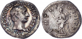 Roman Empire Rome AR Denarius 99 AD Trajan R1
RIC 6 R1; Silver 2.91 g.; Obv.: IMP CAES NERVA TRAIAN AVG GERM Laureate head right. Rev.: P M TR P COS ...