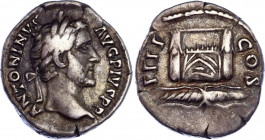 Roman Empire Denarius 146 AD, Antoninus Pius
RIC 137, S 4079, C 345.; Silver 3.33 g.; Obv: ANTONINVSAVGPIVSPP - Laureate head right. Rev: COSIIII - T...