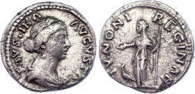 Roman Empire Rome AR Denarius 161 - 164 AD Faustina II
RIC 696; Silver; 3.24 g.; Obv.: FAVSTINA AVGVSTA, draped bust right. Rev.: IVNONI REGINAE, Jun...