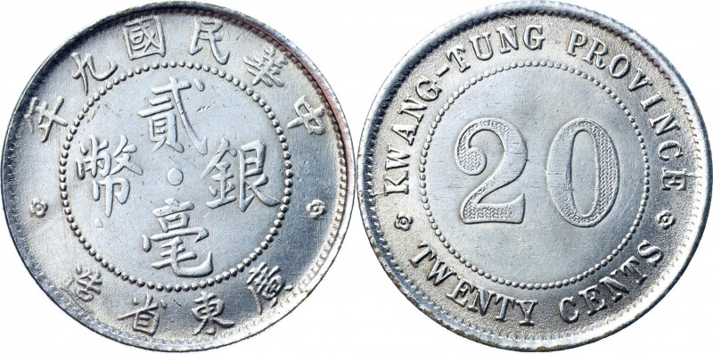 China Kwangtung 20 Cents 1920 (9)
Y# 423; Silver 4,94 g.; UNC