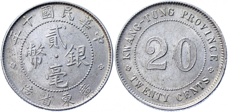 China Kwangtung 20 Cents 1921 (10)
Y# 423; Silver 5.34 g.; AUNC