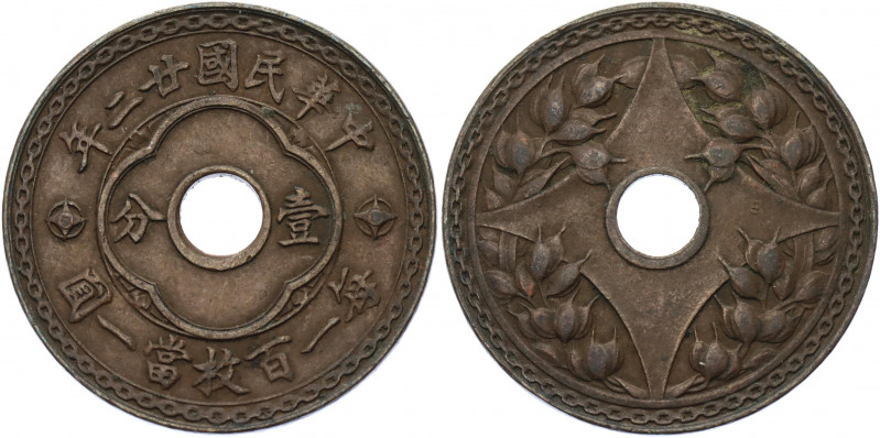 China Republic 1 Cent 1933 (22)
Y# 324a; Bronze; AUNC