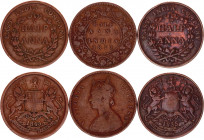 British India 3 x 1/2 Anna 1835 - 1877
Various Dates; F-VF