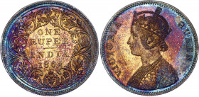 British India 1 Rupee 1862 B
KM# 473; Type A Bust, Type II Reverse, 0/5; Silver; Victoria; UNC with beautiful toning
