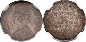 British India 2 Annas 1892 C NGC MS 63
KM# 488; Type B Bust, Type II Reverse; Silver; Victoria