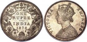 British India 1 Rupee 1878 B
KM# 492; B - Dot, Type A Bust, Type II Reverse; Silver; Victoria; UNC