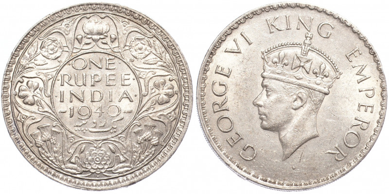 British India 1 Rupee 1940 C
КМ# 556; Silver 11.60 g.; Mint luster; AUNC