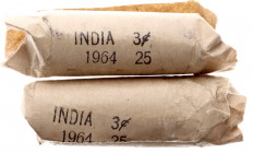 India Lot of 2 Mint Rolls 1964
Each Roll Contains 25 x 3 Paise 1964; KM# 14.1; Mumbai Mint; UNC