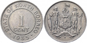 British North Borneo 1 Cent 1935 H
KM# 3; Copper-Nickel; XF-AUNC