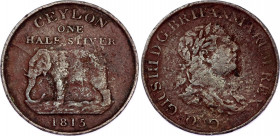Ceylon 1/2 Stiver 1815
KM# 80; George III; VF+