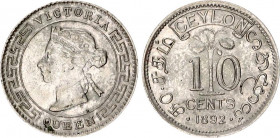 Ceylon 10 Cents 1892
KM# 94; Silver; Victoria; UNC weak strike