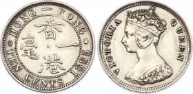Hong Kong 10 Cents 1885
KM# 6.3; Silver; Victoria; XF/AUNC with hairlines