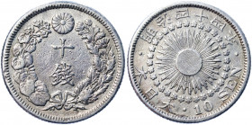 Japan 10 Sen 1911 (44)
Y# 29; Silver 2.09 g.; Mutsuhito; XF-AUNC