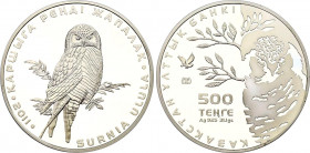 Kazakhstan 500 Tenge 2011
KM# 205; Silver (0.925) 31.1 g., 38.61 mm., Proof; Owl; With certificate