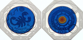 Kazakhstan 100 Tenge 2018
Silver (0.925) 10 g., Tantal (0.999) 15 g; Mintage 1000 pieces; Zodiak signs, scorpio; In original bank box with numbered c...