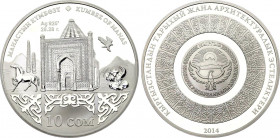 Kyrgyzstan 10 Som 2014
KM# 60; Silver (0.925) 28.28g., 38.6mm., Proof; Architectural series; Mausoleum