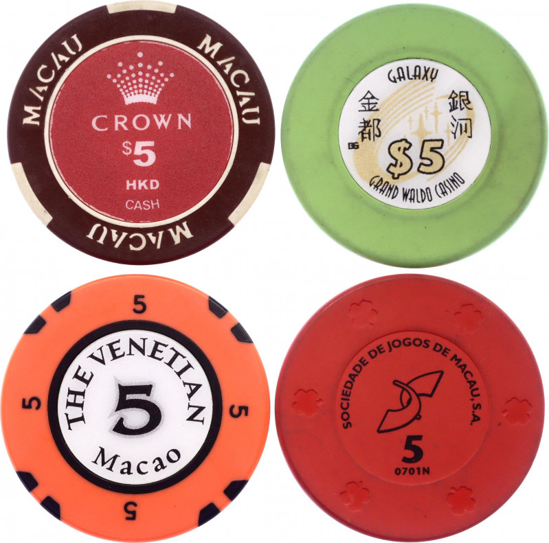 Macao Lot of 4 Casino Chips 21st Century
Various Casinos: Crown, Galaxy, The Ve...