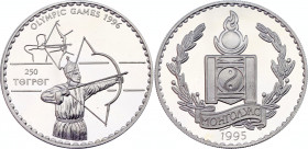 Mongolia 250 Tugrik 1995
KM# 112; Silver (0.925) 31.47 g., 38 mm., Olympics, archer