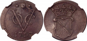 Netherlands East Indies Utrecht 1/2 Duit 1757 NGC AU
KM# 112; Copper; NGC AU Details, Bent