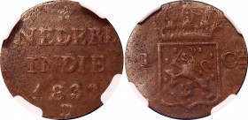 Netherlands East Indies 1 Cent / Duit 1833 NGC AU
KM# 290; Copper; Willem I; NGC AU Details, Env. Damage