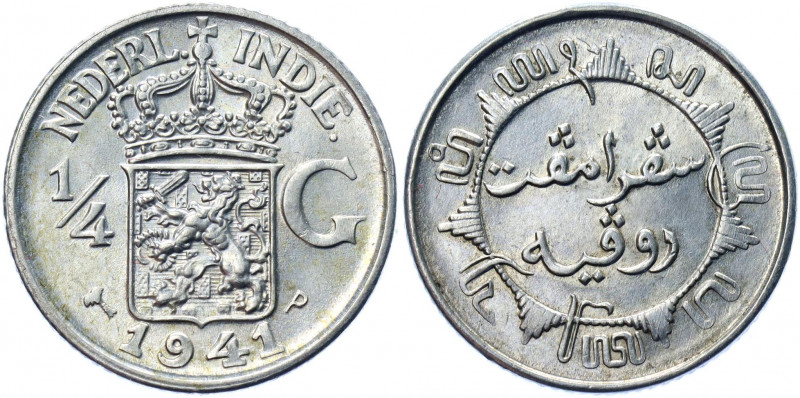 Netherlands East Indies 1/4 Gulden 1941
KM# 319, Schön# 16; Silver 3.15g; UNC