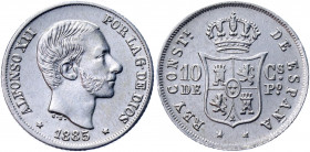 Philippines 10 Centimos 1885
KM# 148; Silver 2.57 g.; UNC