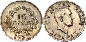 Sarawak 10 Cents 1927 H
KM# 16; Charles V. Brooke Rajah; UNC