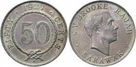 Sarawak 50 Cents 1927 H
KM# 19; Silver; Charles V. Brooke; AUNC