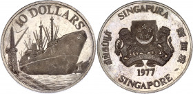 Singapore 10 Dollars 1977 sm
KM# 15; Silver, Proof; Independence; Mintage 10.000 pcs