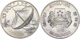 Singapore 10 Dollars 1978
KM# 17.1; Silver; Satellite Communication; UNC with full mint luster