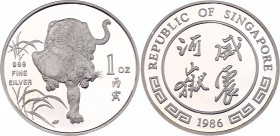 Singapore 1 Oz Silver Medal "Tiger" 1986
Silver (.999) 1 Oz., 38 mm., Proof; Mintage 10.000 pcs