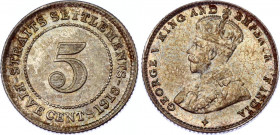 Straits Settlements 5 Cents 1918
KM# 31; Silver; George V; AUNC-