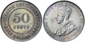 Straits Settlements 50 Cents 1921
KM# 35.1; Silver 8.42g.; George V; AUNC