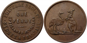Australia Token 1 Penny 1857 (ND)
KM# Tn70; Copper 13.65 g.; Flavelle Bros. & Co., Sydney and Brisbane; VF