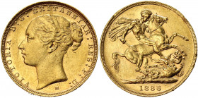 Australia 1 Sovereign 1886 M
KM# 7; Gold (.917) 7.98 g.; Victoria; Mint: Melbourne; XF-AUNC