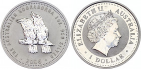Australia 1 Dollar 2006
Silver (0.9999) 31.56g., 40.5mm., Proof; Two kookaburras on branch