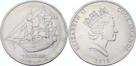 Cook Islands 1 Dollar 2010
KM# 1473; Silver (0.999) 31.1g., 39mm., Legendary Bounty ship; UNC