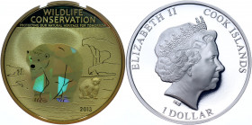 Cook Islands 1 Dollar 2013
Silver 27.75 g., Prismatic Wildlife; Prism Polar Bear; Mintage 2500; Proof