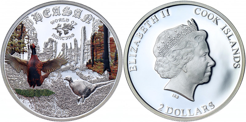 Cook Islands 2 Dollars 2014
Silver 15.58 g.; World of Hunting - Pheasant in par...