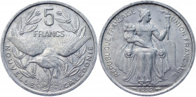New Caledonia 5 Francs 1952 (a)
KM# 4; Aluminum 3.83 g.; Mint: Paris; AUNC