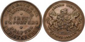 New Zealand Token 1 Penny 1860 (ND)
KM# Tn8; Copper 9.15 g.; G.L. Beath & Co.; Christchurch; XF