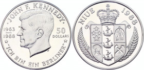 Niue 50 Dollars 1988
KM# 18; Silver (0.925) 28.28g., 38.61mm., Proof; Kennedy
