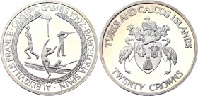 Turks & Caicos Islands 20 Crowns 1992
KM# 80; Silver (0.999) 31.1 g., Proof; Winter & Summer Olympic Games