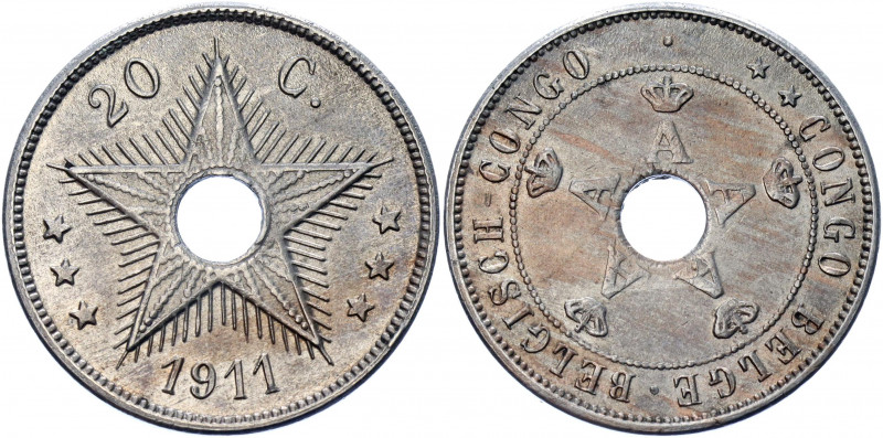 Belgian Congo 20 Centimes 1911
KM# 19; Copper-Nickel 5.92g.; AUNC