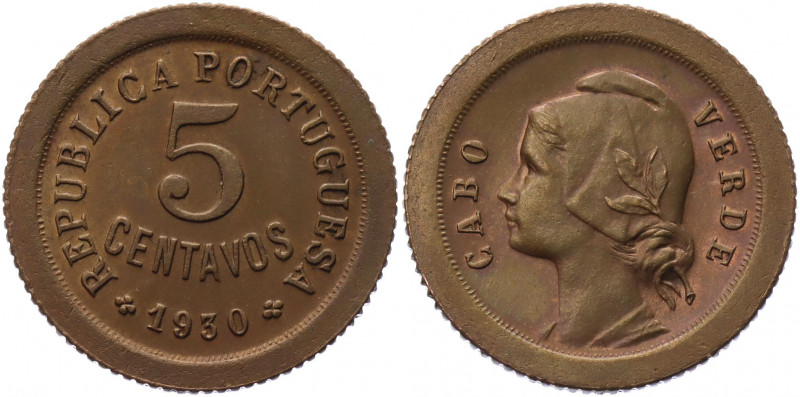 Cabo Verde 5 Centavos 1930
KM# 1; Bronze 2.94 g.; UNC