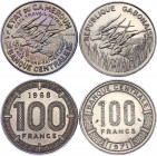 Cameroon & Gabon 2 x 100 Francs 1968 - 1971
KM# 12, 14; UNC