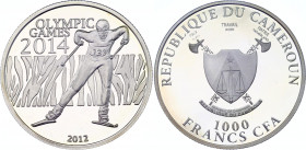 Cameroon 1000 Francs 2012
Silver (.999) 20.14g., Proof; Winter Olympics Sochi 2014