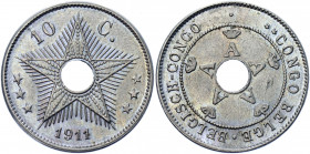 Congo 10 Centimes 1911
KM# 18; Copper-nickel; UNC