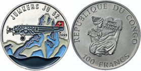 Congo 100 Francs 1995
KM# 21; Copper-nickel; Junkers JU52 multicolor; UNC