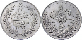 Egypt 10 Quirsh 1906 AH1293/33
KM# 295; Silver; Abdul Hamid II; AUNC